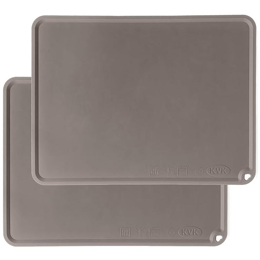 KVK Silicone Placemat for Toddles Kids Non-Slip Reusable Portable Baby Placemats for Restaurant Stain-Proof Children Food Mats Eating Table Mat 2 Pack (Charcoal)