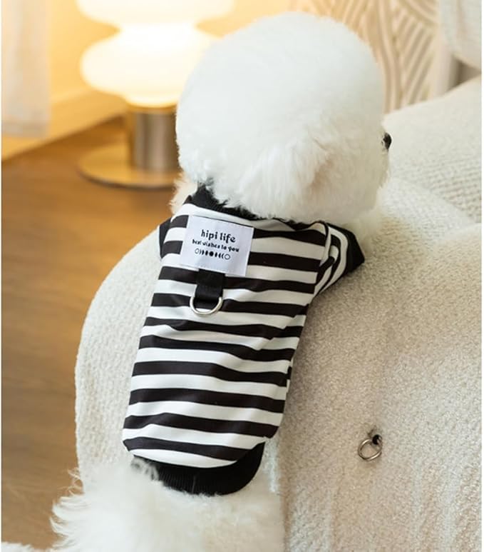 Autumn Dog Sweater with Leash Ring Warm Striped Puppy Shirt for Small Dog Girl Boy Cat Sweater Winter Pet Clothes Pomeranian Chihuahua Cold Weather Coat (Black, X-Large)