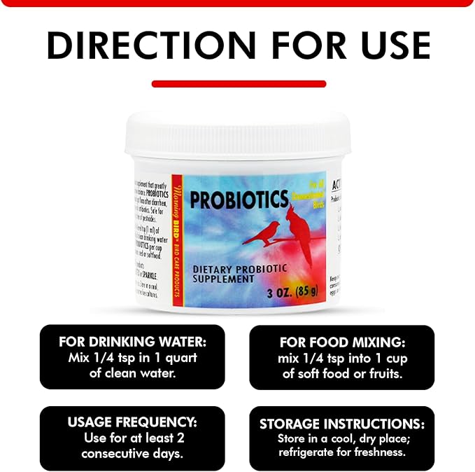 Morning Bird Probiotics for Birds 3 oz– Digestive Health Supplement with Supports Gut Balance, Nutrient Absorption & Immune Support – Easy Mix Powder Supplement for All Bird Species