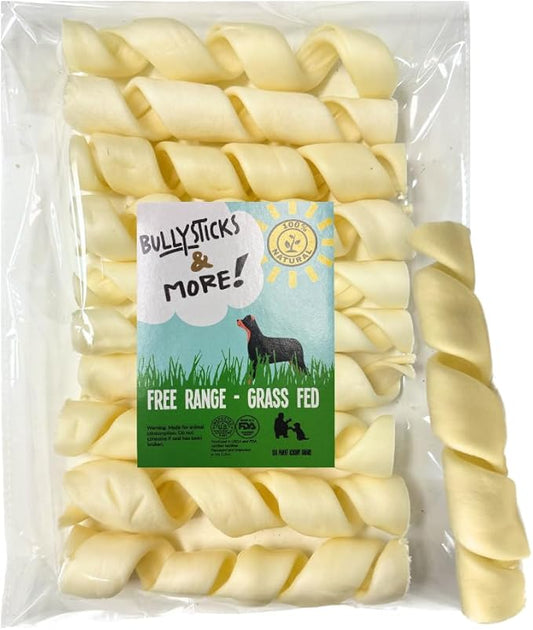 BULLYSTICKS & MORE 6 Inch Beef Cheek Springs for Dogs (10 Count) - Bully Springs Dog Chews - No Hide Bones