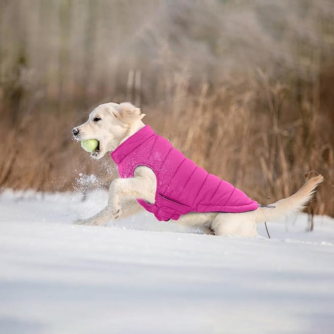 Lelepet Reversible Dog Jacket Lightweight Warm Dog Winter Coat Padded Vest Windproof Cold Weather Coat Pet Sonwsuit with Hook & Loop Coats for Large Dogs, Non-Shedding, Easy on/Off, Rose Red, XL