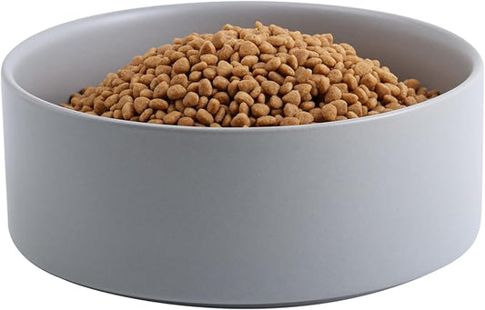 Grey 8 in Dog Bowl Ceramic for Medium Large Sized Breed,Retrievers,7.6 Cups Non Slip Heavy Wighted Dog Food Water Dish,Durable Big Pet Bowl