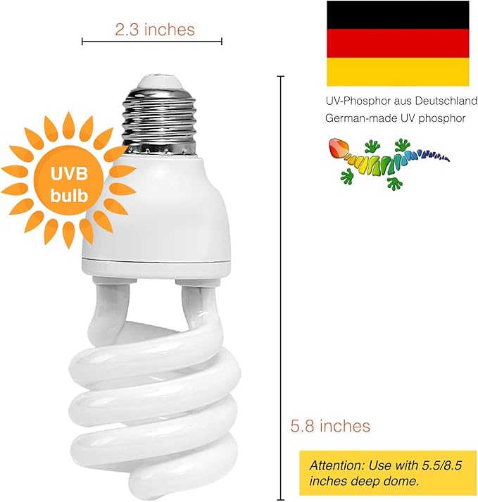 MRREPTILE UVB Reptile Lamp Light, 24W 10.0 UVB Bulb Light for Reptiles, UVA UVB Reptile Light, Desert Reptiles UVB Lamp for Bearded Dragon
