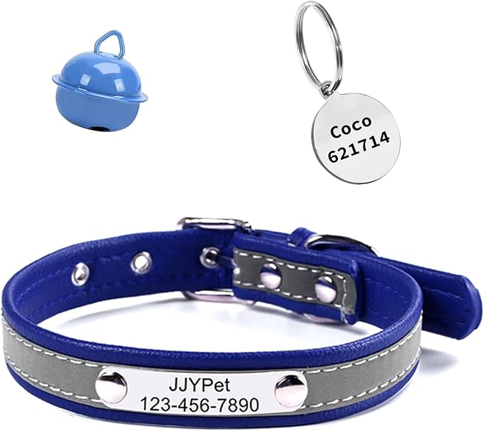 Personalized Reflective Cat Collars with Name Tag and Plated,Engraved Custom Cat Collar with Name and Phone,Kitten Collar with Safety Buckle Adjustable for Cats and Kitten(Blue)