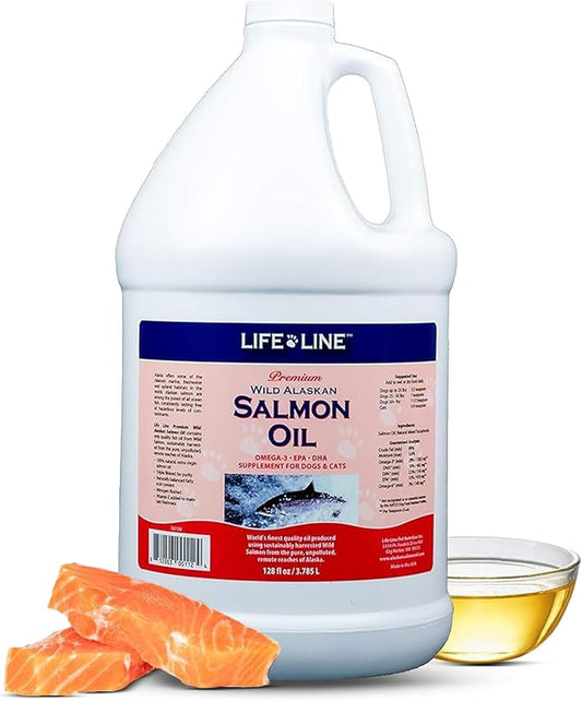 Life Line Wild Alaskan Salmon Oil for Dogs & Cats | Omega-3 Fish Oil Supplement for Skin Health, Shiny Coat & Joint Support – 128 oz