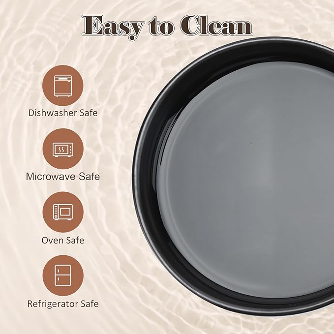 SPUNKYJUNKY Ceramic Dog Bowls with Acacia Wood Stand - Raised Dog Food and Water Bowl Set for Small Dogs (13.52 OZ, Black)