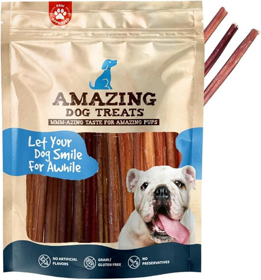 Amazing Dog Treats - Bully Sticks for Small Dogs (12 Inch Small- 30 Count) - Premium Thin Junior Bully Sticks for Dogs
