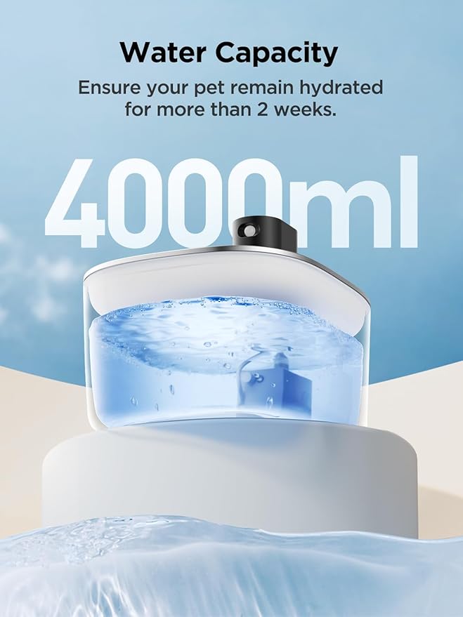 Wireless Cat Water Fountain Battery Operated, 4L/135 fl oz Pet Water Fountain for Cats and Dogs with Motion Sensor, Ultra Quiet Cat Drinking Fountain with 2 Filters (Black YPD-C004P)