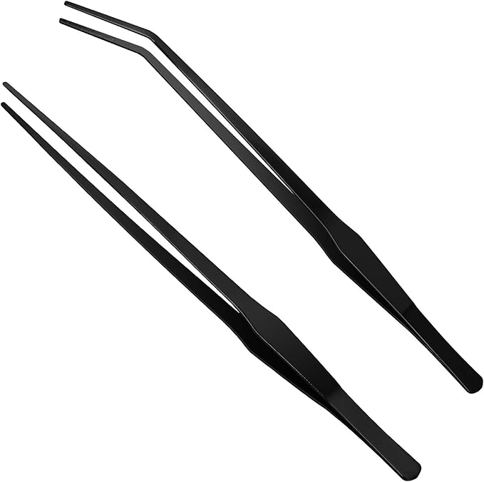 Aquarium Tweezers Extra Long 15 inches, Luxiv Stainless Steel Straight and Curved Tweezers 38cm Extra Long Tweezers for Fish Tank Plant Aquascape Tools, Feeding Tongs (15 inches, Black)
