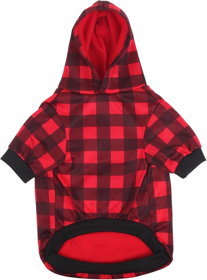 GreenJoy Plaid Dog Sweaters Hoodies Sweatshirts for Dogs Cats, Warm and Soft Cold Weater Coats for Christmas (Red, Small)
