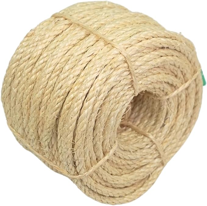 Premium Brazilian Sisal Rope, Natural Fiber 100% Sisal, Ultra Durable, Chemical-Free, Ideal for DIY, Cats, Scratching Post Replacement, Home Decor, Garden, Crafting (5/16” 50 ft / 8mm 15m)