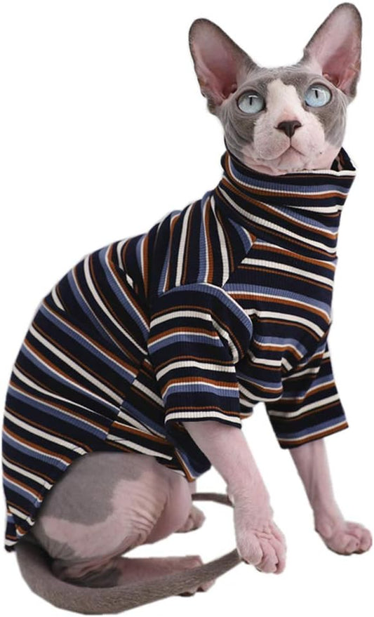 Vintage Stripes Sphynx Hairless Cat Cotton T-Shirts Pet Clothes,Round Collar Vest Kitten Shirts Sleeveless, Cats & Small Dogs Apparel