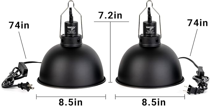 Reptile Light Fixture 2 Pack, 8.5 in Deep Dome Reptile Heat Lamp Fixture, Optical Reflection Terrarium Light Fixture for Reptile UVB UVA Heat Basking Bulbs, Separate Switch & Hook