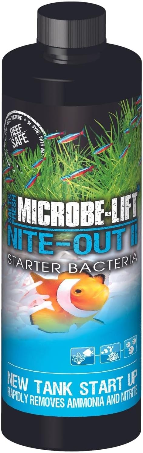 MICROBE-LIFT NITEH16 Nite-Out II Aquarium and Fish Tank Cleaner for Rapid Ammonia and Nitrite Reduction, Freshwater and Saltwater, 16 Ounces