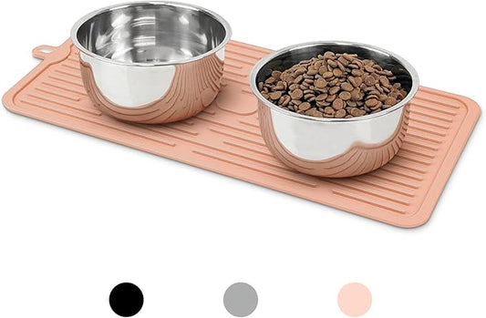 Ptlom Pet Placemat for Dog and Cat, Mat for Prevent Food and Water Overflow, Suitable for Medium and Small Pet, Pink, Silicone