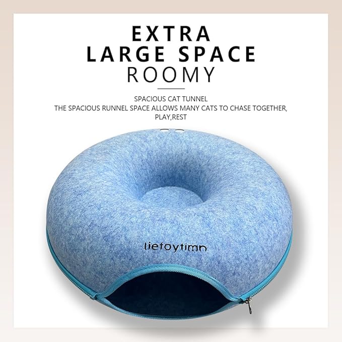 Tunnel nest, Donut nest, Fun Ventilation peep Hole, Detachable Zipper cat Bed, Felt Washable, All Season Universal cat Bed Suitable for Cats (Sky Blue, Small)
