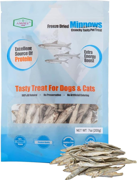 Amzey Minnows - 7 oz Freeze Dried - 100% Natural Premium Cat Treats - Minnows Treats - Freeze Dried Minnows for Cats & Dogs - Bulk Package Minnows (1.6 "to 2.8" Length Each)