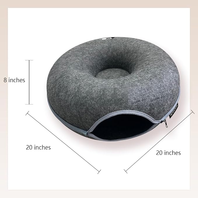 Tunnel nest, Donut nest, Fun Ventilation peep Hole, Detachable Zipper cat Bed, Felt Washable, All Season Universal cat Bed Suitable for Cats (Dark Gray, Small)