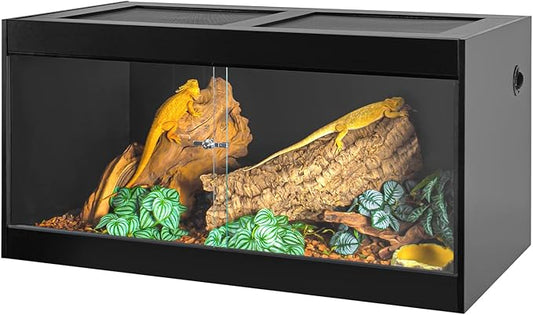 OIIBO 120 Gallon Reptile Terrarium, 48" x 24" x 24" Wooden Reptile Terrarium with Double Hinge Sliding Doors and Top Screen Ventilation Black Reptiles Habitat Lounge