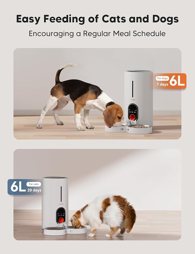 WOPET Automatic Cat Feeder, 5G WiFi Pet Feeder for Two Cats or Dogs with Remote Control, 6L Cat Food Dispenser with Low Food Sensor, 1-10 Meals Per Day, Up to 10s Meal Call for Pets