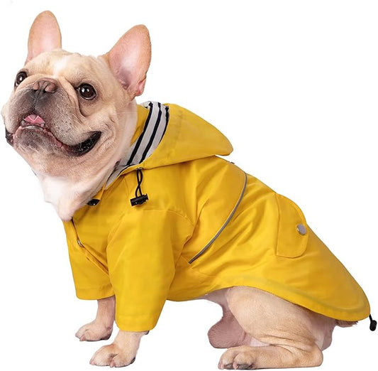 HDE Dog Raincoat Poncho Double Layer Zip Rain Jacket with Removable Hood, Leash Hole for Small to 3XL Dogs and Puppies Yellow - M
