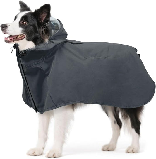 Dora Bridal Dog Raincoat for Large Dogs, Adjustable Clear Hooded Dog Rain Jacket, Waterproof Dogs Rain Coat Poncho with Reflective Strips for Labrador, Golden Retriever, German Shepherd, Grey,XL