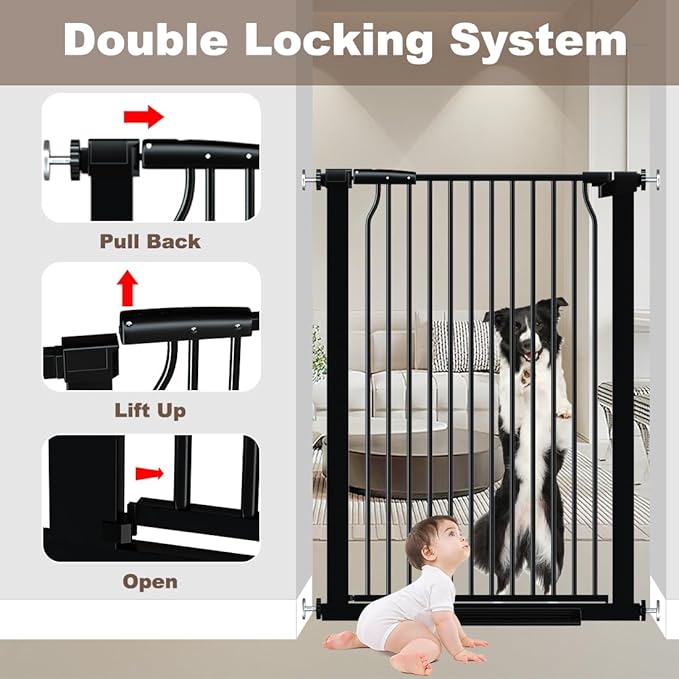 41" Extra Tall Baby Gate With Door, 29.6-40.5 In Wide Dog Gates for Doorways Stairs, Walk Through Large Pet Gate Indoor, Pressure Mounted Child Safety Gates for Kids Puppy Doggie Metal Black