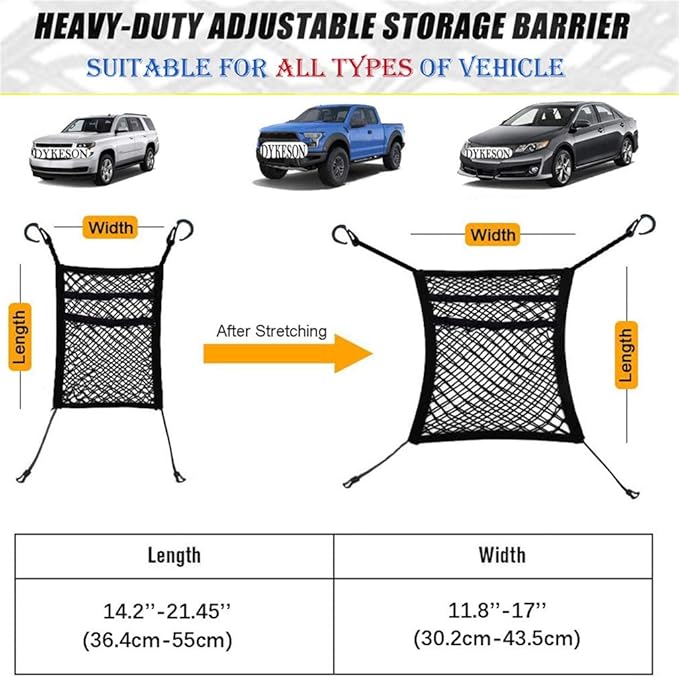DYKESON Pet Barrier Dog Car Net Barrier with Auto Safety Mesh Organizer Baby Stretchable Storage Bag Universal for Cars, SUVs -Easy Install,Safer to Drive with Pets and Children, 3 Layer M