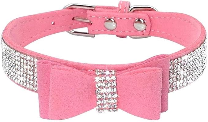 Cute Dog Collar with Bling Rhinestone, Fancy Crystal Diamond Glitter Pretty Jewel Soft Cat Collars for Small Medium Large Breed Dogs Girl Female Pet Puppy Kitten Terrier (XS, Pink1)