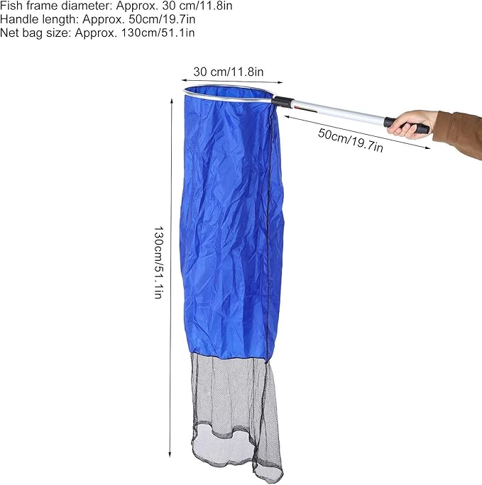 Aquarium Fish Net, Long Koi Tansfer Mesh Basket, Soft Mesh Net, Semipermeable Fishing Net with 20-inch Long Handle, Widely Use, 40CM, for Medium Large