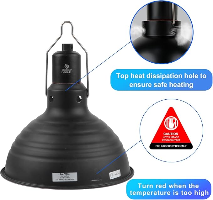 8.5 Inch Reptile Light Fixture Dome Heat Lamp Fixture UVB Heat Basking Lamp Fixture for Amphibian Reptile Terrariums，E26 Base