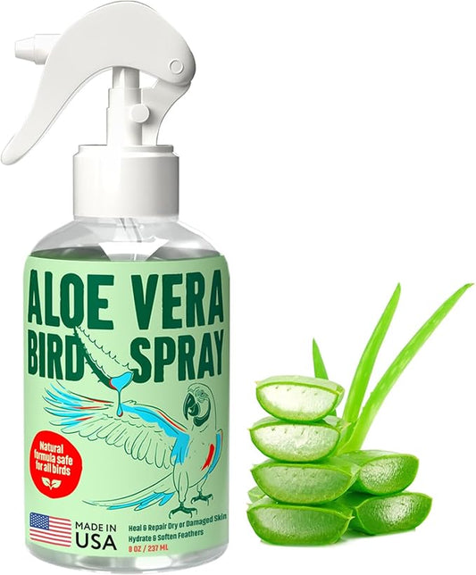Aloe Vera Bird Spray - 8.5oz/251mL - [Made in USA] - Non-Toxic Bird Bath Relieves Dry/Itchy Skin & Softens Feathers - Safe & Effective for All Birds - Promote Healthy Plumage - Odor-Free