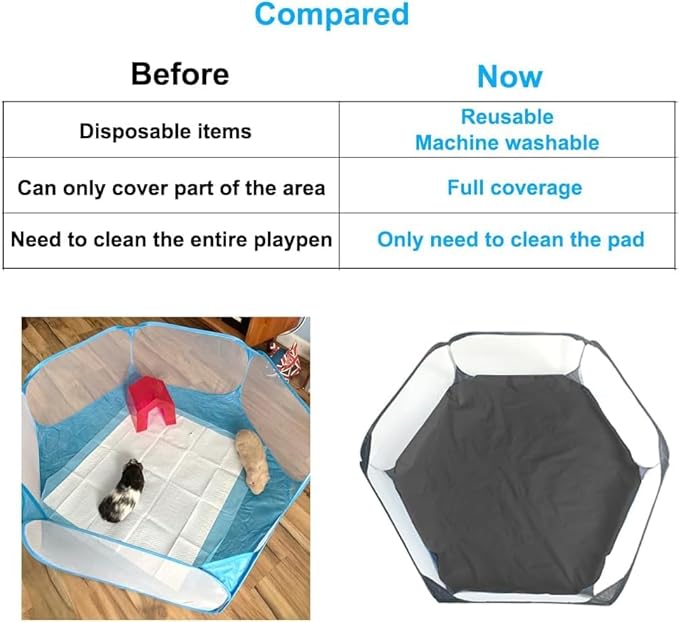 Amakunft 4Pcs Waterproof Hexagon Playpen Mat Washable Pee Pad Fit with Small Animal Playpen (42.5in x 41in) Reusable Pet Bedding Liner for Guinea Pig, Rabbit, Hamster, Chinchilla, Hedgehog