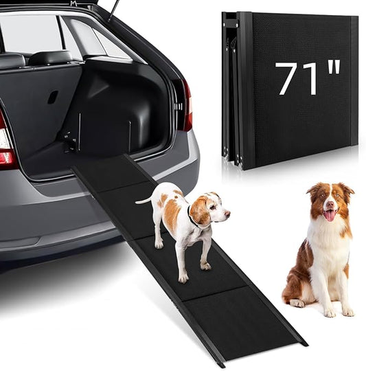 Dog Ramp for Car, 71"x 20" Extra Wide Portable Dog Car Ramp, Max 300lbs Aluminum Portable Folding Car Ramps, Non-Slip, Dogs Pet Climbing Ladder for Auto, Truck, SUV, Bed, Sofa