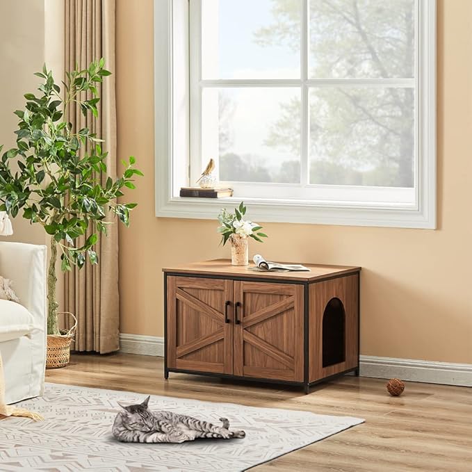 unipaws Top Opening Cat Litter Box Enclosure, Friendly to Elderly People, Waist or Keen Problem People, XL Extra Large Cat Box Furniture, High Jumbo Automatic Litter Box Cover Hidden for Large Cat