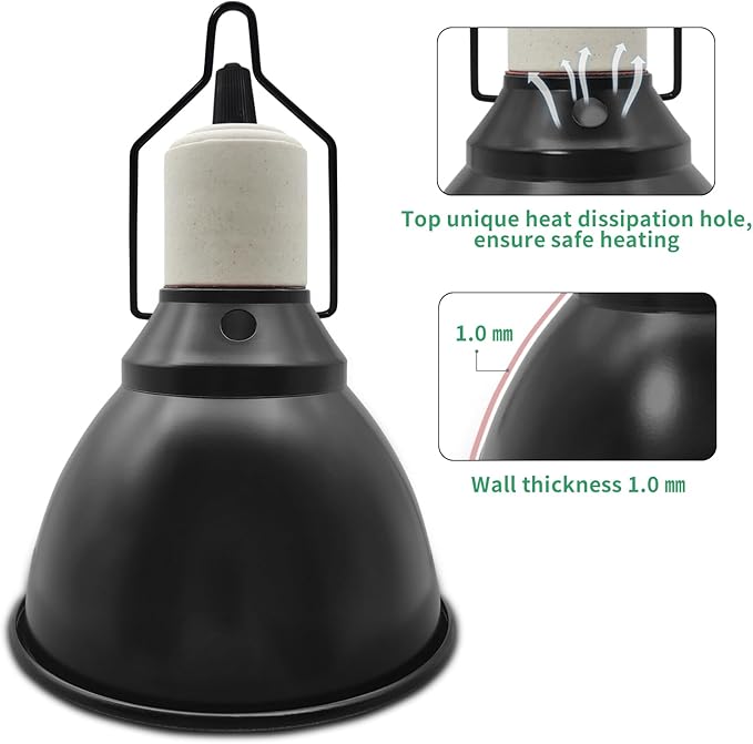 7 Inch Deep Dome Reptile Lamp Bulb Fixture with 3 Kinds Switch - Ideal for 50W/75W/100W/150W Heat Lamp Bulbs, E26 Compatible with UVA/UVB/Basking Heat Bulbs, Supports Up to 150 watts