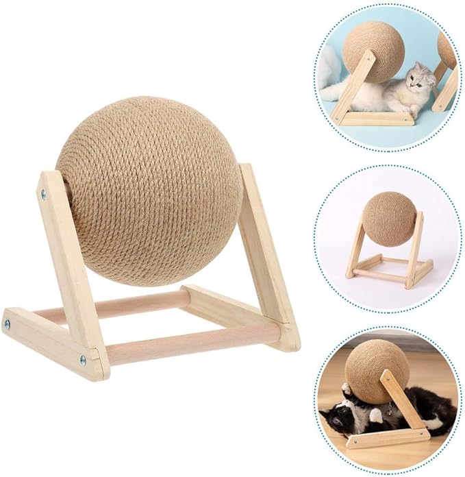 balacoo Cat Scratching Ball: Sisal Scratcher Toy, Interactive Grinding Claw Ball, Rotatable Exercise Wheel to Toy for Small Cats
