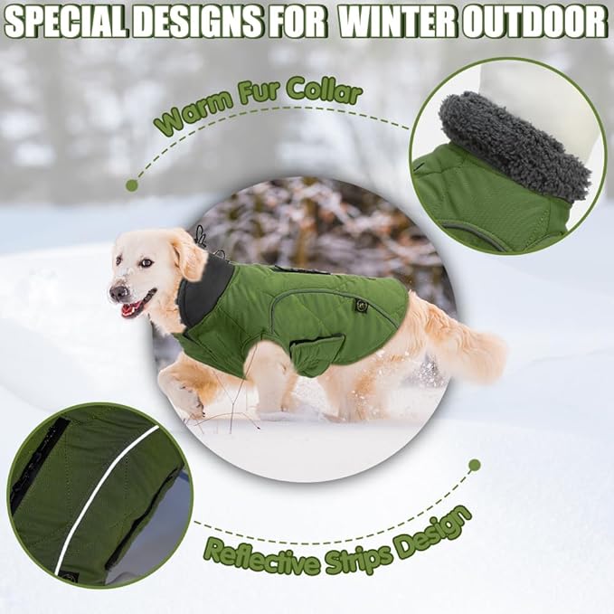 EMUST Dog Jacket - Winter Coats for Small/Medium/Large Dogs, French Bulldog Clothes, Green, XL