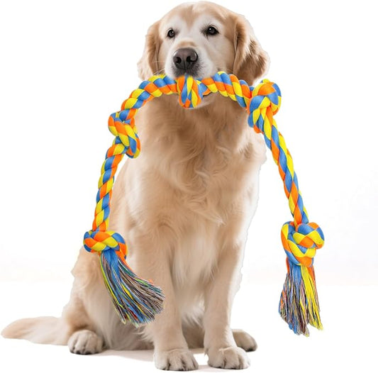 YALAVA 3 Feet Large Dog Rope Toy for Aggressive Chewers, 5 Knots Heavy Duty Chew Toys for Teeth Cleaning, Cotton Rope Dog Tug Toy