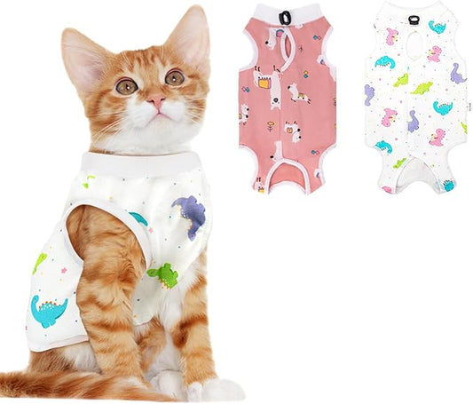 Coppthinktu 2 PCS Cat Recovery Suit Female Cat Onesie for Cats After Surgery Spay Abdominal Wounds, Kitten Recovery Suit Female Breathable E-Collar Alternative Kitten Onesie Anti Licking Large