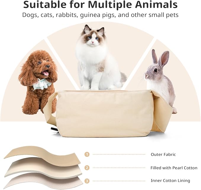 Dog Sling Carrier for Small Dogs and Cats, Lightweight Collapsible Pet Travel Bag with Adjustable Strap, Side Pockets & Breathable Mesh (Beige, 15.7" L x 5.9" W x 8.6" H)