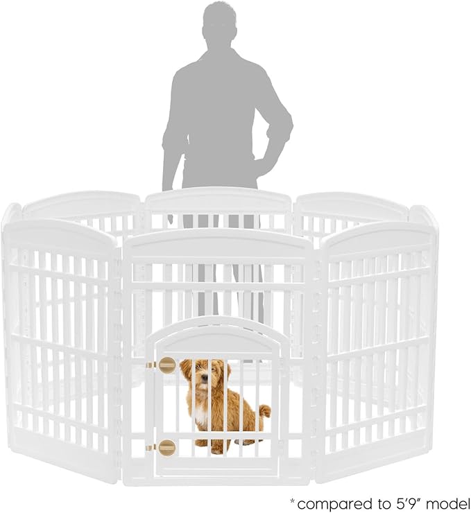 IRIS USA 34" 8-Panel Dog Playpen with Door, 63 x 63 x 35, Puppy Playpen, Dog Play Pen Indoors, Pet Fence, Puppies/Small Dogs, White