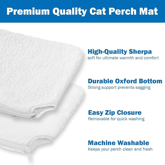 2PC Easy Fold Cat Window Perch - Cordless, Fold-Up, Zip Closure Embeded Machine Washable Bed Cover, Robust Metal Frame - Cat Hammock for Window for Large Cats and Kittens(White, Medium, 2PC)