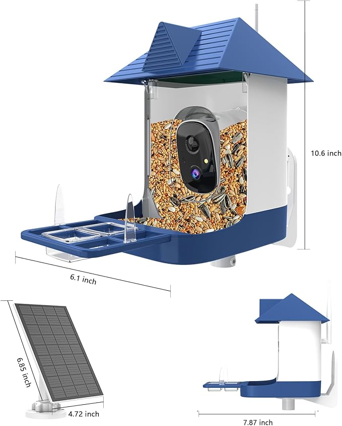 Swingers Smart Bird Feeder with Camera, Solar Powered Bird Feeders for Outdoors, Weatherproof Birds Camera Featuring Permanent AI to Identify 10,000+ Wild Birds Species & Clear Video (1.2L, Blue)
