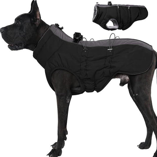 Dog Coat Winter Warm Dog Jackets for Large Dogs Reflective Snowsuit with Harness Fleece Dogs Snow Jacket Waterproof Pet Clothes for Cold Weather