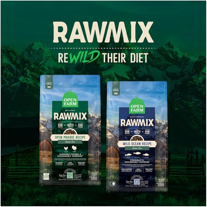 Open Farm, RawMix Dry Cat Food, Protein-Packed Kibble Coated in Bone Broth with Freeze Dried Raw Chunks, for Indoor & Outdoor Cats, Chicken & Turkey Grain-Free Recipe, 2.25lb Bag