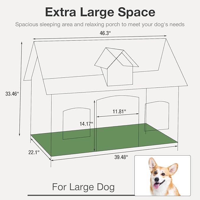 Outdoor Dog House Weatherproof Dog Kennel with Anti-Chewing Iron Frame Puppy Shelter for for Small to Large Sized Dogs