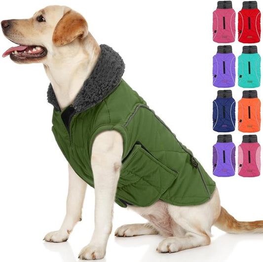 EMUST Dog Jackets for Winter, Cold Weather Coats for Dogs, Soft Winter Jackets for Medium Large Dogs, Pet Vest for Small Medium Large Dogs, Green, L