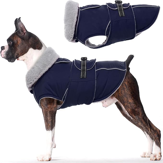 Lelepet Warm Dog Coat Reflective Fleece Vest Waterproof Dog Jacket with Adjustable Buckle Hook & Loop Windproof Cold Weather Coats for Small Medium Large Dogs, Navy Blue, S