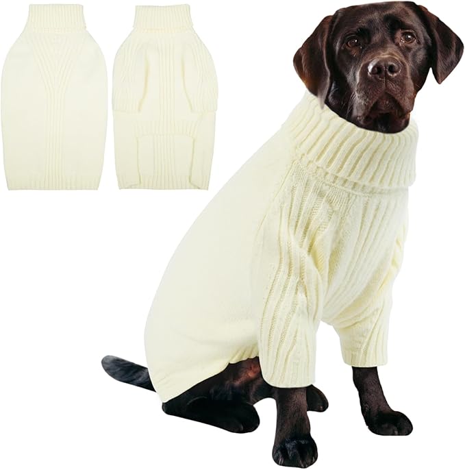 IECOii XXXL Dog Sweater,Warm Dog Sweaters for Extra Large Dogs Girl Boy,Stretchy & Cozy,Turtleneck Knitted Pullover for Pet Wear On Holiday,Easy On Doggy Sweatshirt for Labrador (White,XXXL)